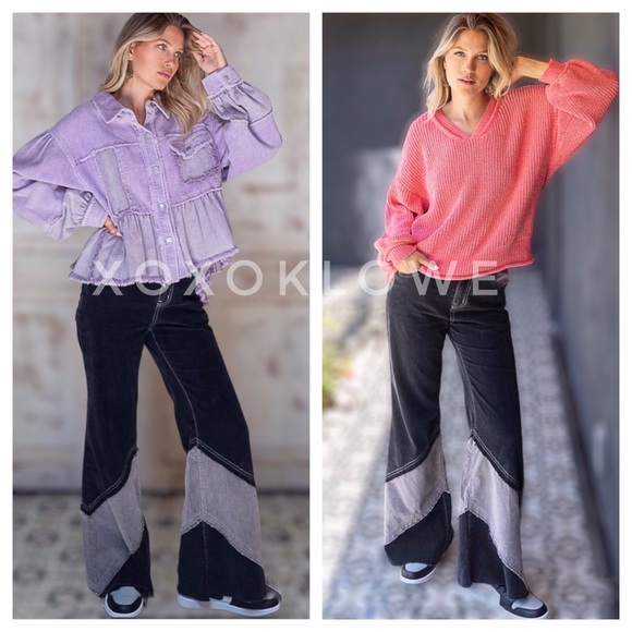 POL Corduroy Pants Retro High Waist Color Blocked - Picture 3 of 16